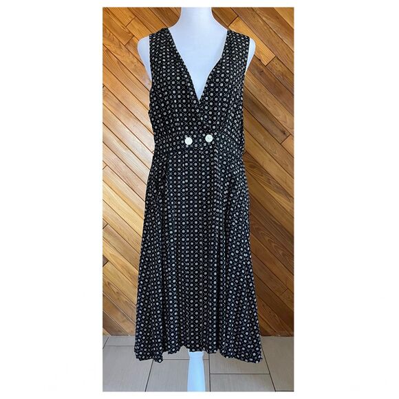 Vintage 90s Black and White Ditsy Pattern Pinafore Dress - Picture 1 of 5